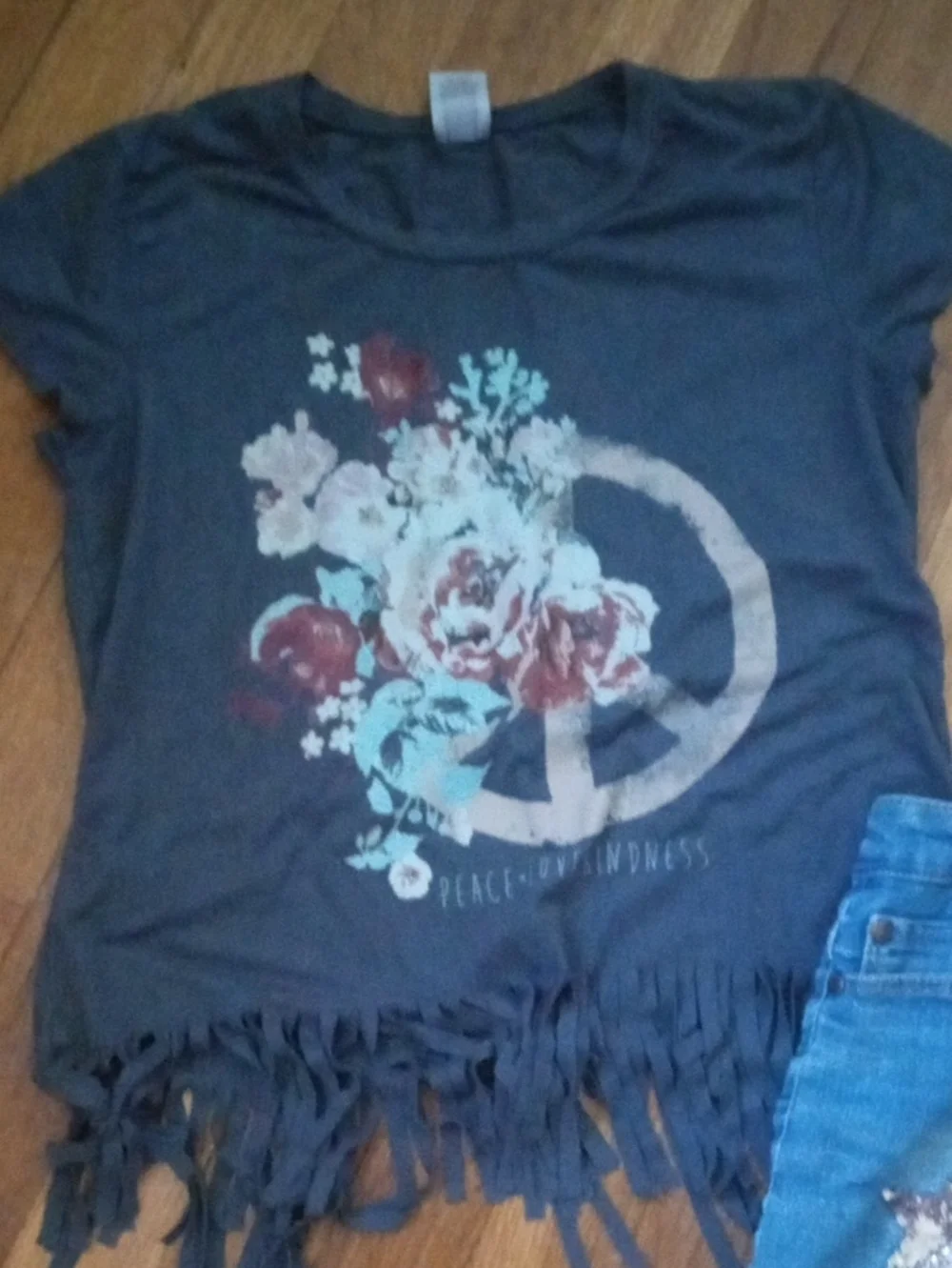 girl 14 DKNY sequin denim shorts and fringe accent tee